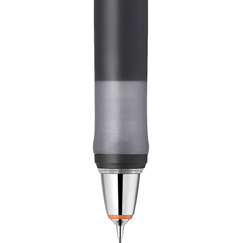 シャープペンシル　デルガード　タイプGR　0.5mm　(軸色:ブルー)　1本 透明なボディの青い軸色のシャープペンシルが直立している様子
