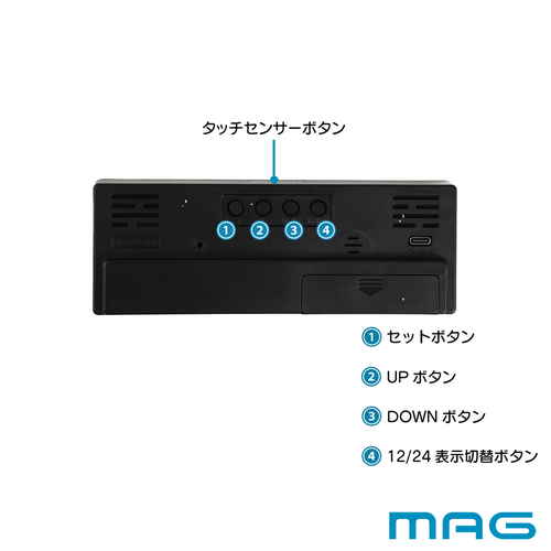 置き時計　デジタルLED置時計　フラットアワー 明るいLED表示とシンプルなデザインが施された正面の様子