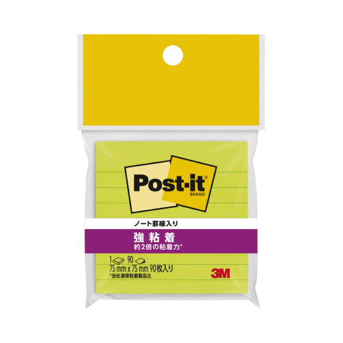 ポストイット　強粘着７５×７５　ラインノート緑１冊画像