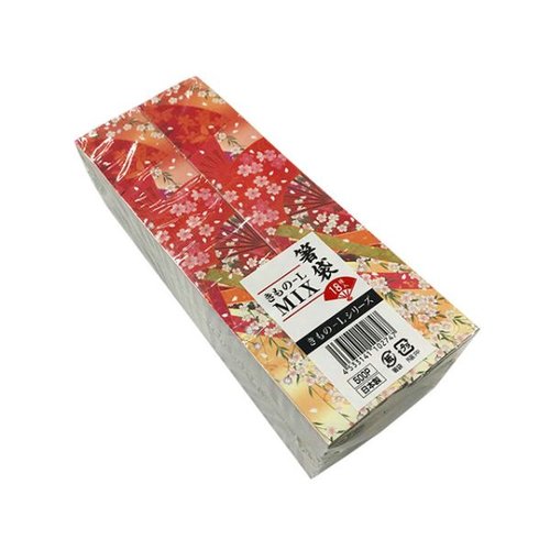 箸袋きものランダムミックス 18種L 37.7mm×188m 溝端紙工印刷 様々なデザインが施された個々の箸袋が一列に整然と並んでいる状態