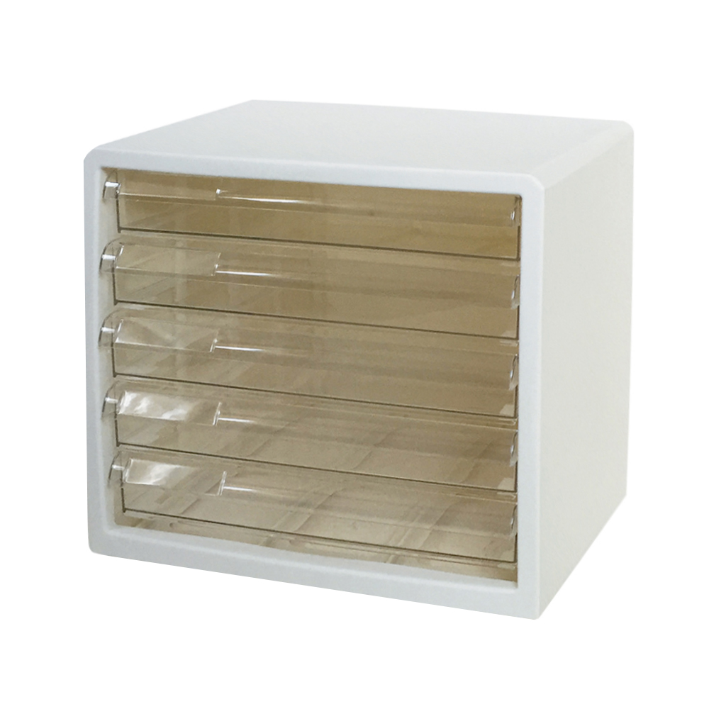 カラーレターケース　ホワイト　浅型5段