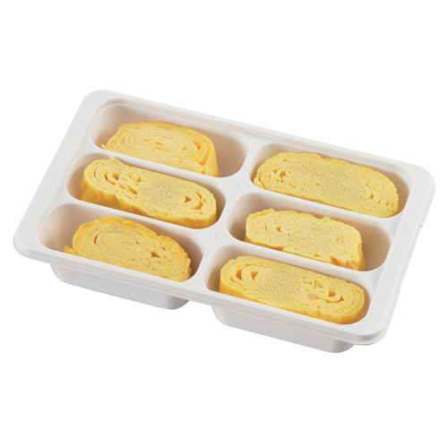 保存容器　70ml×6　冷凍つくりおき小分けトレー　70×6ブロック　2個組 透明な容器が6個並んでいる状態で、個々の仕切りに冷凍食品が入る様子。
