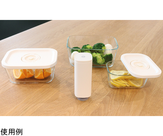 真空ハンディポンプ「Fresh Plan」 透明なスリーブに入った真空ポンプが直立した状態。