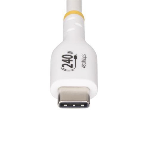 USB-C充電ケーブル　4m　オス・オス　ホワイト　1本 長さが強調された、真っ白な充電ケーブルがオス端子で接続された状態