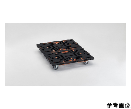 連結式樹脂製平台車 ビートル 900X600 自在3輪 上面から見た平らなプラットフォームに自在車輪が付属した状態