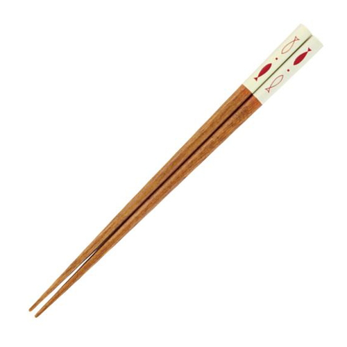 箸 21cm 魚影 角 木製 白画像