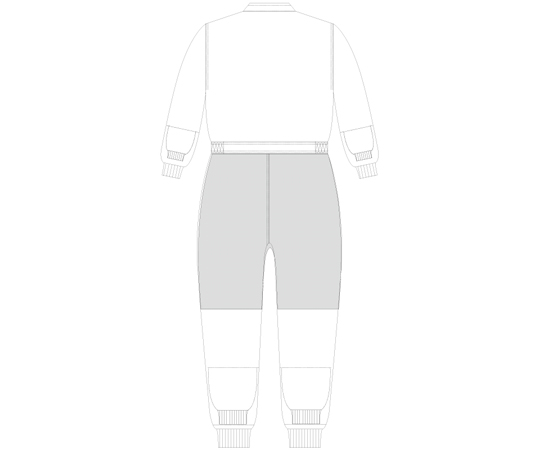 男女共用混入だいきらい続き服 ホワイト LL フロントデザインが強調された白い生地の一枚の服、袖口と裾が広がっている様子。