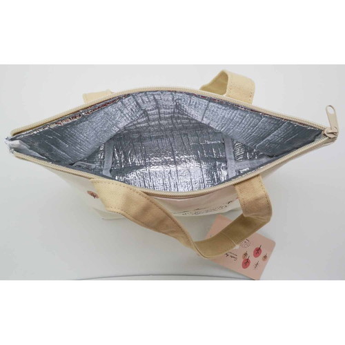 ランチバッグ　hedgehog 横から見たカラフルなデザインのバッグが広がっている様子