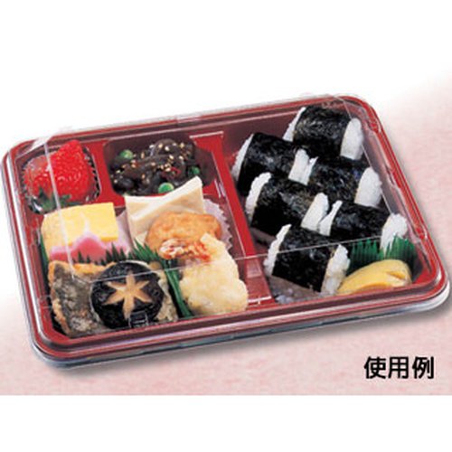 弁当容器 BF弁当6 赤 本体 シーピー化成 横から見た赤い弁当容器、フタが閉じた状態で整然とした印象。