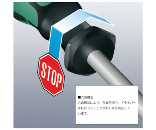 3160VDE　ステンレス　マイナスドライバー5.5X125 先端がシャープに仕上げられたスリムなドライバーが横向きに置かれている様子