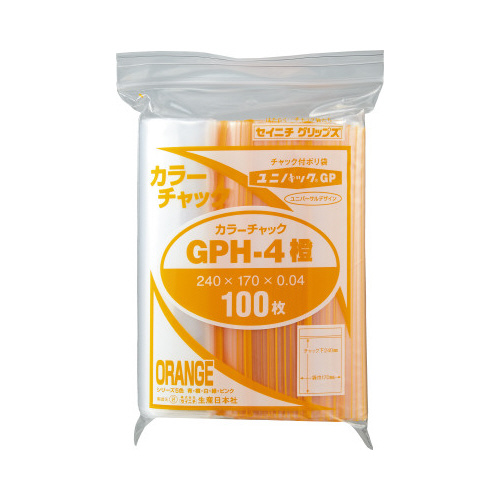 ユニパックカラーチャック橙Ａ５　１００枚入×５画像