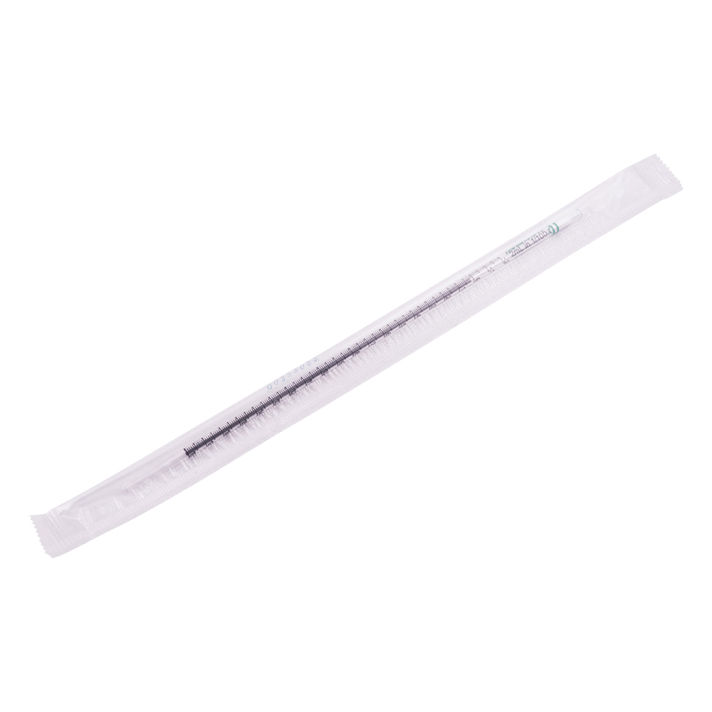 ポリスチレン製ディスポピペット レギュラー丈（綿栓付き・γ線滅菌済） 2mL 目盛0.01mL 1箱（100本×5箱入）画像