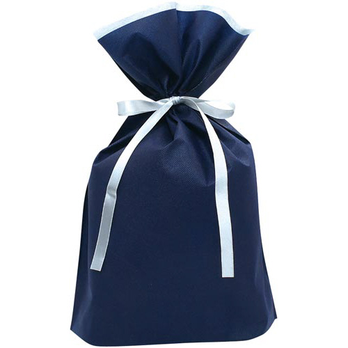 不織布巾着バッグ底マチ付ネイビーＬ　１０枚入画像