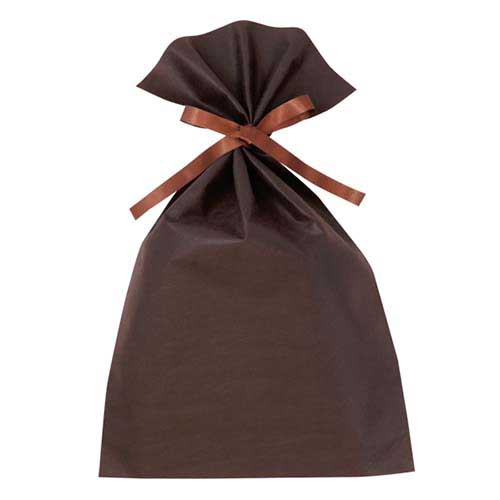 ソフトバッグベーシック2穴リボン巾着 S6 厚 ダークブラウン画像