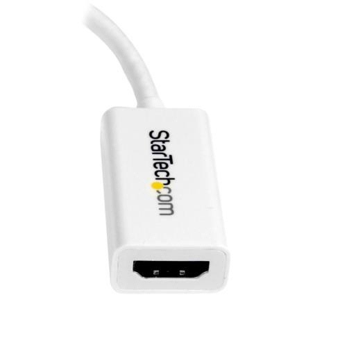 Mini　DisplayPort-HDMI　アクティブ変換アダプタ　オス/メス　ホワイト　1個 コネクタ部分が上向きの状態で、白いボディが際立つ商品の表面