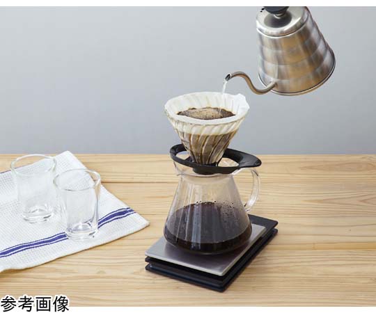 V60 耐熱ガラス透過ドリッパー 01 ブラック 透明な耐熱ガラスでできたドリッパーが正面から見える様子。