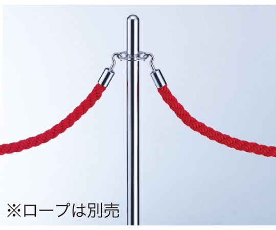 フロアパーティションポールクローム/鏡面 光沢のあるスチール製のパーティションポールが正面に立つ状態