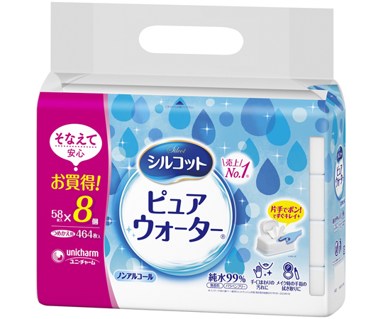 シルコット ピュアウォーターウェットティシュ 詰替 58枚×8個パック画像