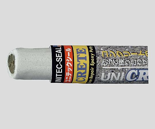 ユニテック　エポキシパテ　コンクリート補修用 商品のパッケージが斜めから撮影され、使い方のイラストが明瞭に表示された状態。