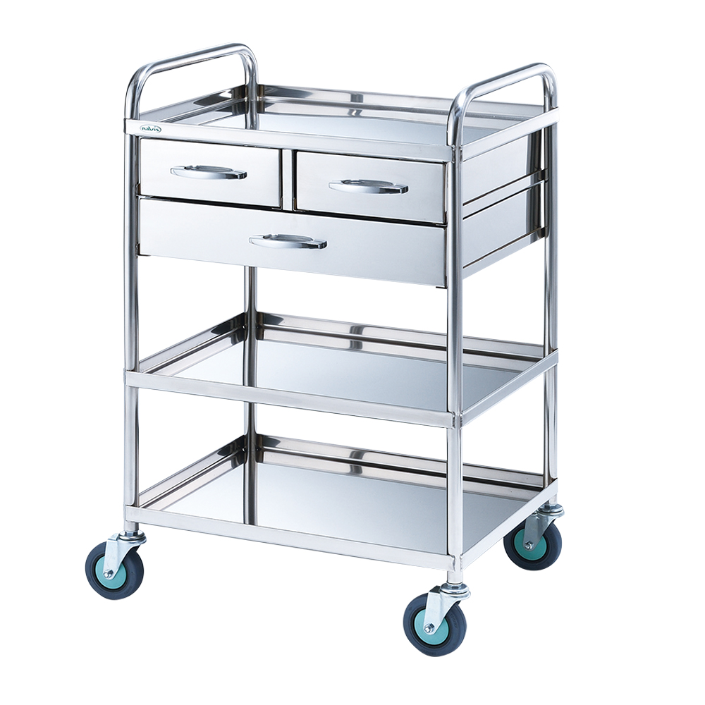 とっても静かな枠付き回診車(2段引出し) 3段 603×453×942画像