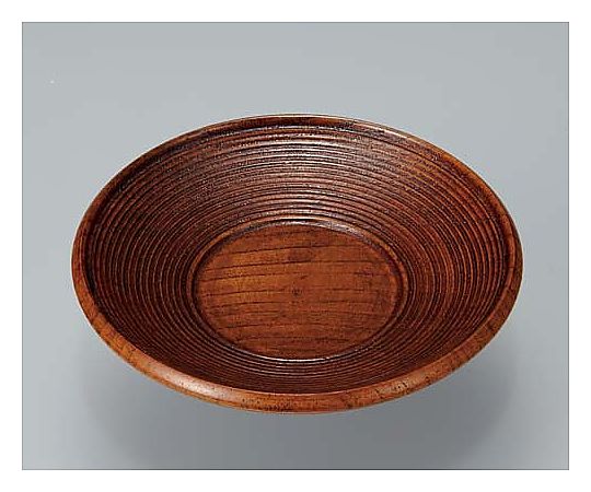 木製茶托 千筋 5枚入 整然と並べられた5枚の木製の茶托、細かい筋模様が施されている。