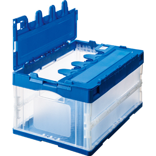 折りたたみｺﾝﾃﾅ ﾌﾀ一体型 40L ﾀﾞｰｸﾌﾞﾙｰ/透明 1ｾｯﾄ(10台)画像