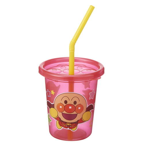 ストローカップ　アンパンマン　S　180ml　4個　セット　ベビー　コップ　キャラクター キャラクターの顔がデザインされたカラフルなカップが4つ並んでいる様子