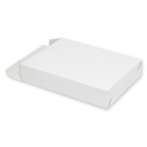 化粧箱（白無地・底組・260×360×高70mm） 上から見た組み立て済みの白い無地の箱が単体で平置きされた様子