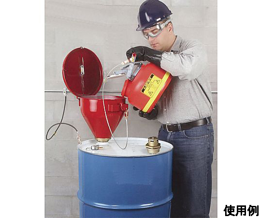 φ273/813mm ドラム缶じょうご(感熱自閉フタ付) フタが開いた状態で、本体が正面から見える様子