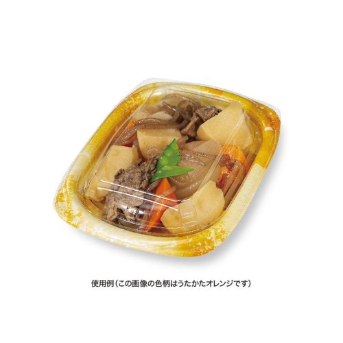 軽食容器 ホット こんもり 18-13B あさいと赤黄 リスパック [ケース販売] カラフルな容器が重なり合い、側面に持ち手が見える状態