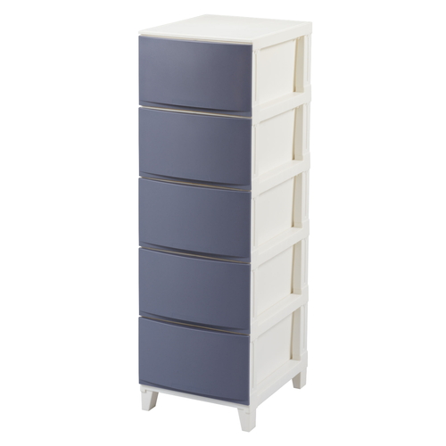 チェスト 5段 幅34×奥行42×高さ107cm ルームスシェード サンドネイビー画像