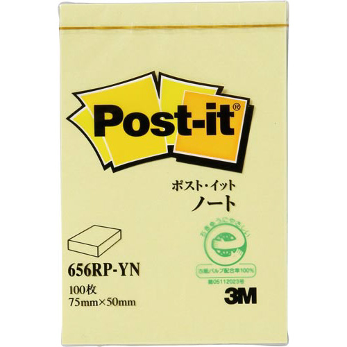 ポストイット　再生紙ノート７５×５０　イエロー３冊画像