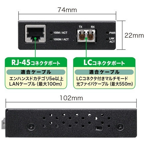 光メディアコンバータ(ギガビット、マルチモード)　1台 正面から明るい背景で撮影された製品本体、接続ポートがはっきりと見える状態。
