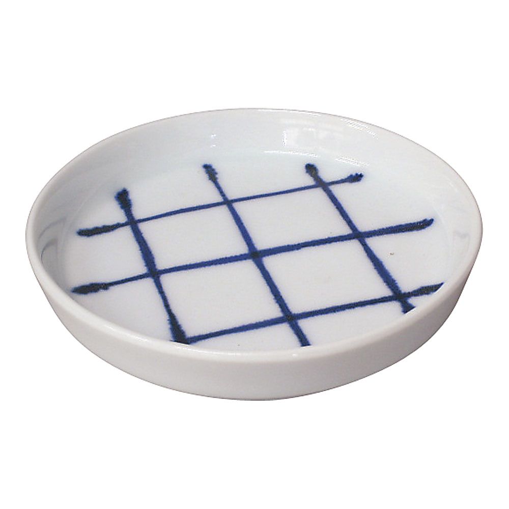 そば薬味皿　ルリ格子