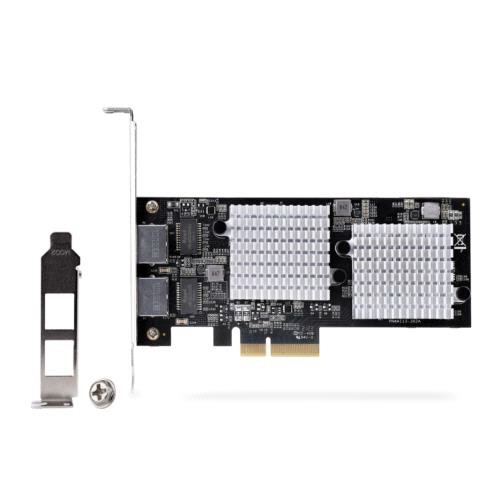 ネットワークアダプターカード　PCI　Express　x1　2ポート　1個 基板上に取り付けられた二つのポートがある姿