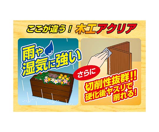 パワーエース　木工アクリア　白色、乾燥後透明　200g 正面から撮影された白いパッケージで、中央には大きなロゴが目立つ様子。