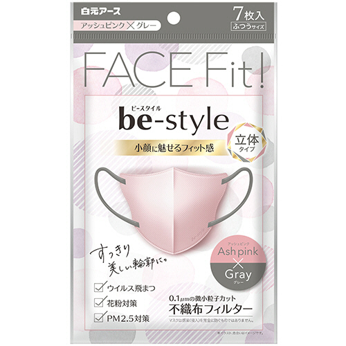 ﾋﾞｰｽﾀｲﾙ 立体ﾀｲﾌﾟ ふつう ｱｯｼｭﾋﾟﾝｸ×ｸﾞﾚｰ 1ﾊﾟｯｸ(7枚)画像