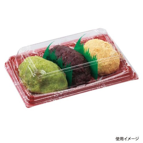 フードパック SAY-19-12 花おどり赤 エフピコ パッケージの前面が鮮やかな赤色で花柄デザインが施されている様子