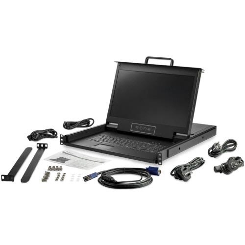 KVMコンソール　ラックマウント型　17型モニター　1台 横から見た大型モニターが設置されたラックの全体像