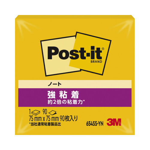 ポストイット　強粘着７５×７５　ネオン　黄　１冊画像