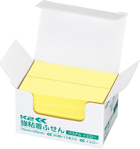 強粘着ふせん　Ｋ２　７５×２５　パステル黄色１０冊画像