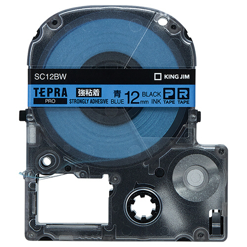 テプラ　PRO　テープカートリッジ　強粘着　12mm　青/黒文字　1個画像