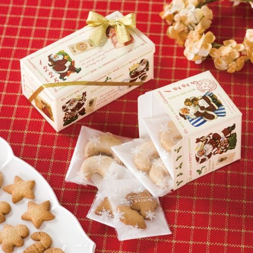 贈答箱 クリスマスアンティークサンタ ギフトBOXワイド型-S(20枚) ヘッズ 赤と緑の色合いの箱が並び、サンタのイラストが描かれた華やかなデザインの様子