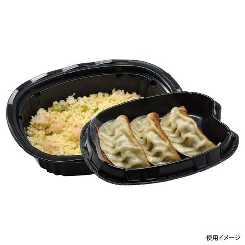 どんぶり容器 CY-丼 小判大深N 黒本体 エフピコチューパ 黒い深型のどんぶり容器が数個、整然と並んでいる様子