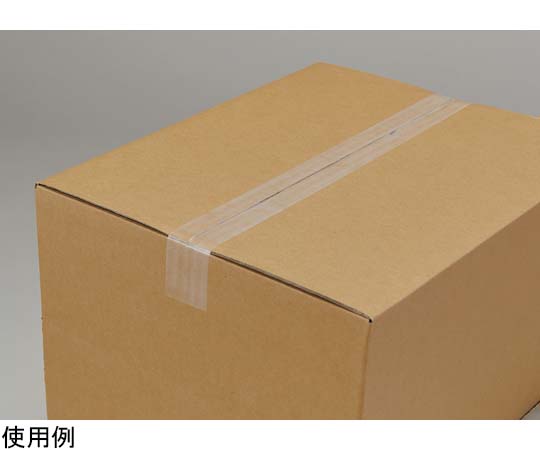 包装用PEテープ　HCT-525HT　50mm幅×25M　半透明 テープが横向きに置かれ、半透明で質感がわかる様子