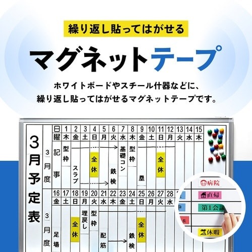 テプラ　PROテープ　マグネット白色24mm黒文字 白色のマグネットテープが黒文字でラベル表示されているスリーブ状のパッケージ