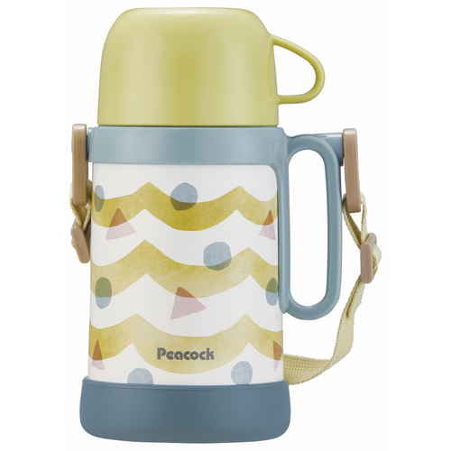 水筒　2WAYコップ&ダイレクトボトル　コップ　直飲み　450ml　保温　保冷　イエロー 丸みを帯びた形状のコップがダイレクトボトルと一体になっている様子