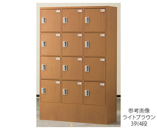 木目調ロッカー 暗証番号錠タイプ ライトブラウン (2列4段) 明るい木目調の扉を持つ、整然とした4段の収納ラック