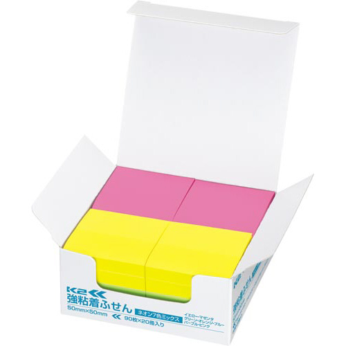 強粘着ふせん　Ｋ２　５０×５０　ネオン混色２０冊画像