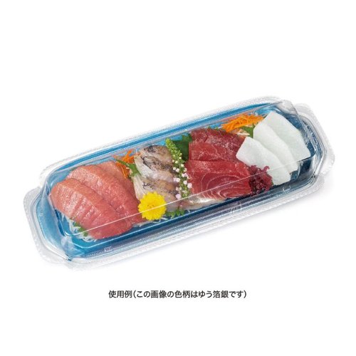 刺身容器 バイオ 華ノ枠 32-12B クリア リスパック 透明なプラスチック容器の側面が見える状態、蓋が閉じられている。